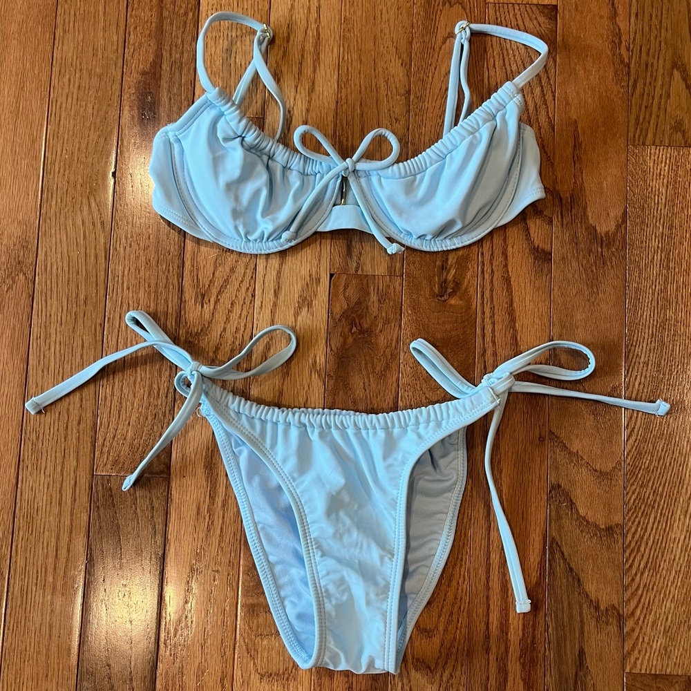 Xhilaration XS Shirred Bikini Top + High Leg Bottom - Light Blue Bikini